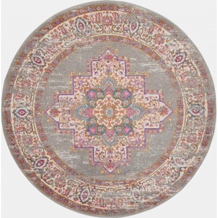 Homeroots 8 ft. Round Gray & Gold Medallion Area Rug 385271